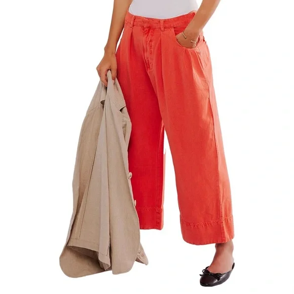 ๐ FREE PEOPLE Sweet Talk Wide Leg Pleated Chino Pants - Picture 3 of 8